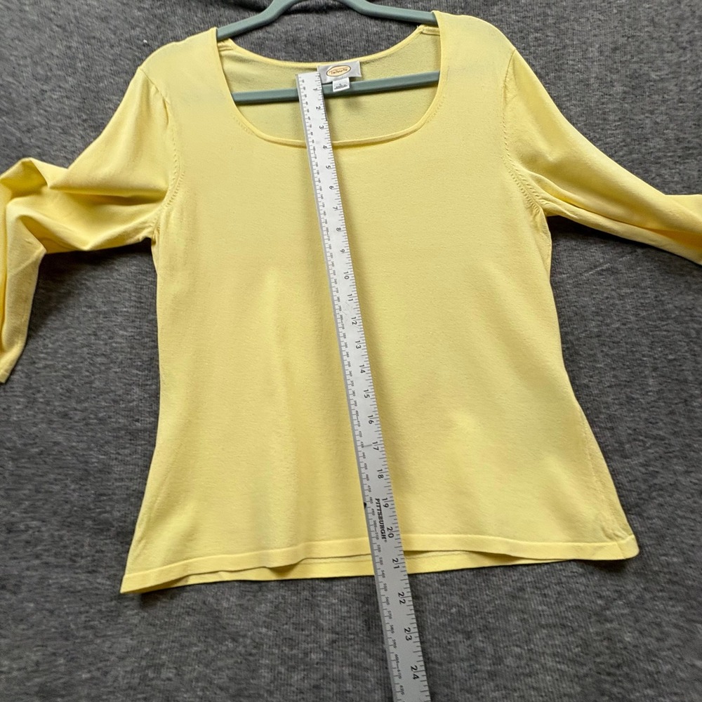 Talbots Yellow Knit Top Women L Scoop Neck 3/4 Sleeve Capsule Wardrobe Minimalis - Picture 10 of 10